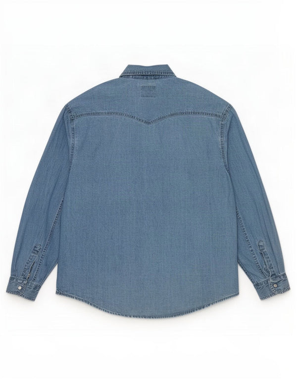 Camisa vaquera vintage para hombre algodón azul grande