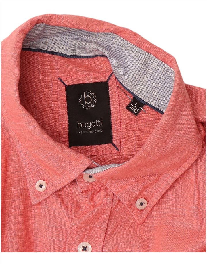 Bugatti Camisa Manga Corta Hombre Talla 41/42 Grande Rosa
