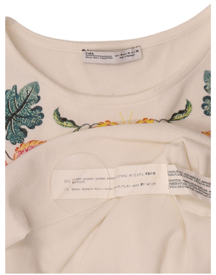 Zara Vestido recto para mujer UK 44 Poliéster floral blanco mediano