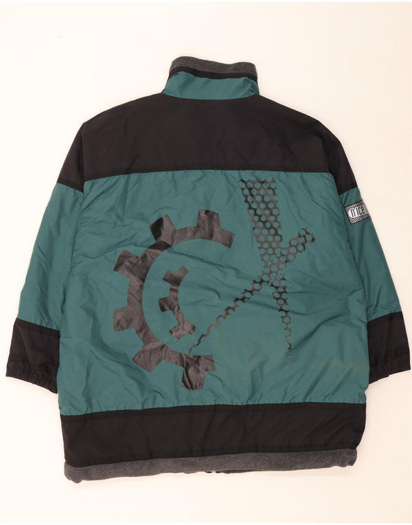 Vintage hombres gráfico suelto ajuste cortavientos abrigo Reino Unido 42 XL bloque de color verde