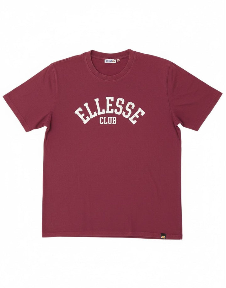 Ellesse - Camiseta gráfica para hombre, talla grande, algodón granate