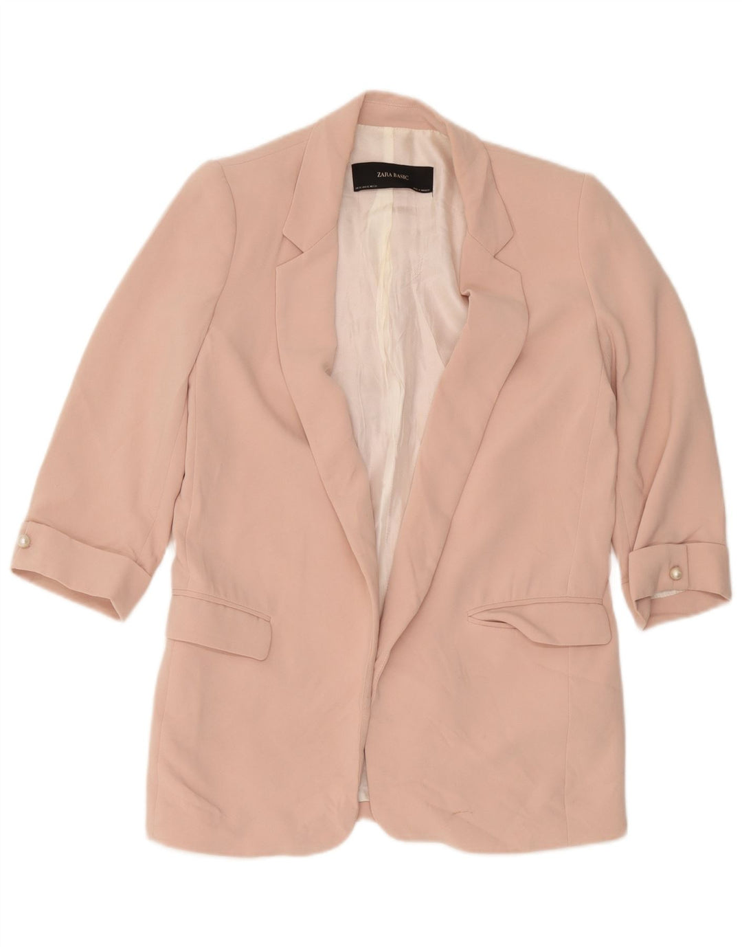 Zara Chaqueta tipo blazer abierta con manga 3/4 para mujer UK 6 XS Poliéster rosa