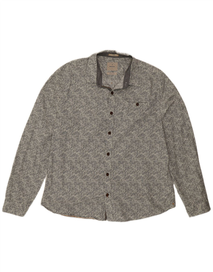 Camisa ajustada de hombre White Stuff de algodón geométrico azul 2XL