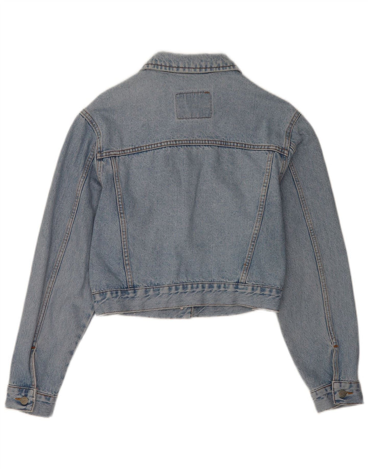 Vintage mujer crop denim chaqueta Reino Unido 14 algodón azul medio