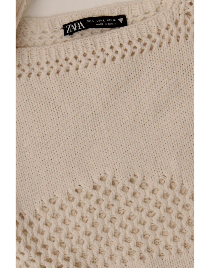 ZARA Womens Knit Shift Dress UK 14 Large White Cotton Vintage Zara and Second-Hand Zara from Messina Hembry 