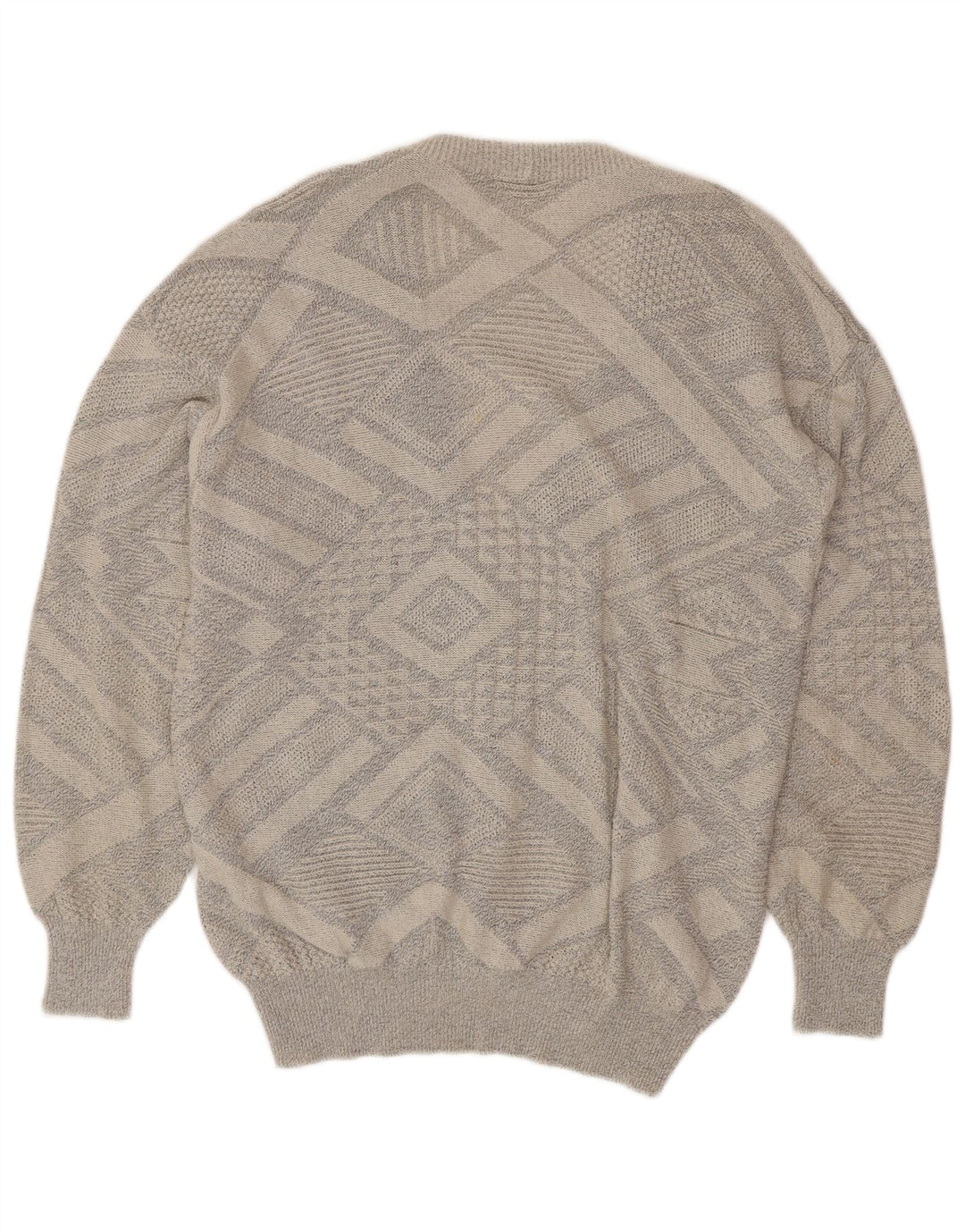 VINTAGE Hombres Cardigan Suéter Grande Gris Geométrico Algodón