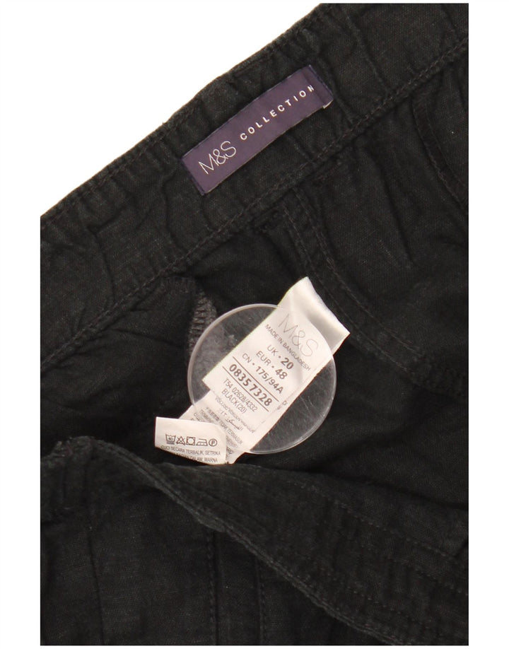 Marks & Spencer Pantalones Capri Slim para Mujer UK 20 2XL W40 L22 Lino Negro