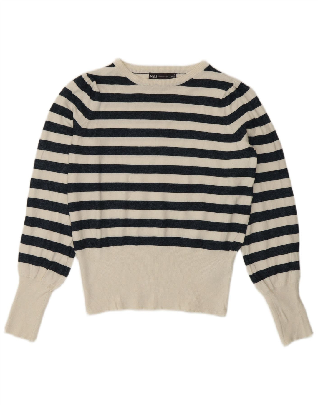 Marks & Spencer Suéter de Cuello Redondo para Mujer UK 8 Small White Nautical