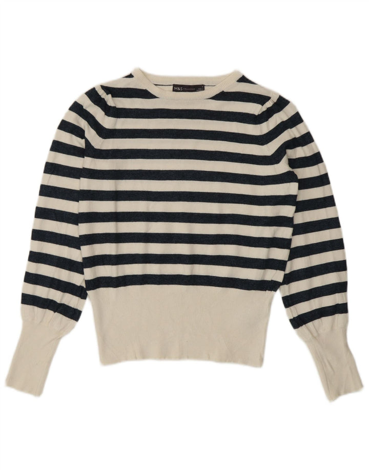 Marks & Spencer Suéter de Cuello Redondo para Mujer UK 8 Small White Nautical