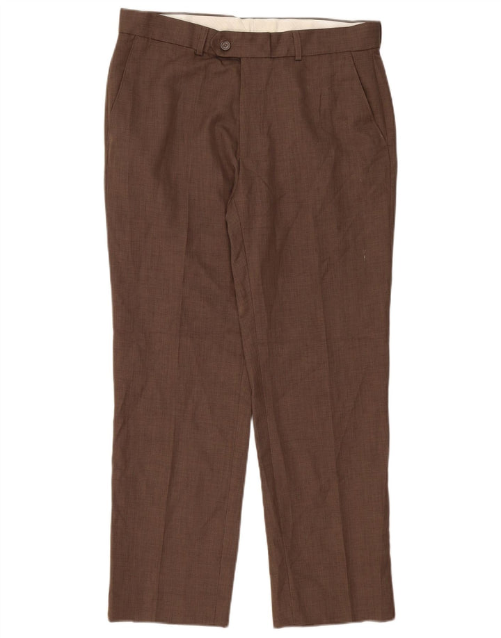 James Pringle Pantalón de traje recto para hombre W34 L29 Poliéster marrón