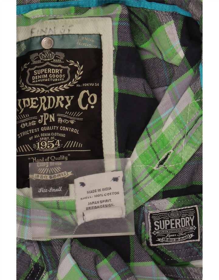 SUPERDRY Hombre Camisa De Franela De Algodón A Cuadros Verde Pequeño