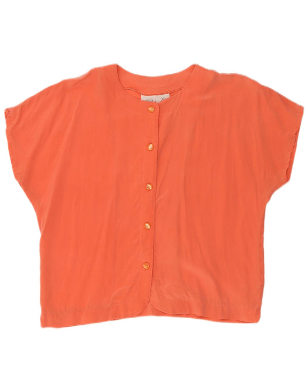 Vintage mujer camisa de manga corta blusa Reino Unido 14 seda naranja grande