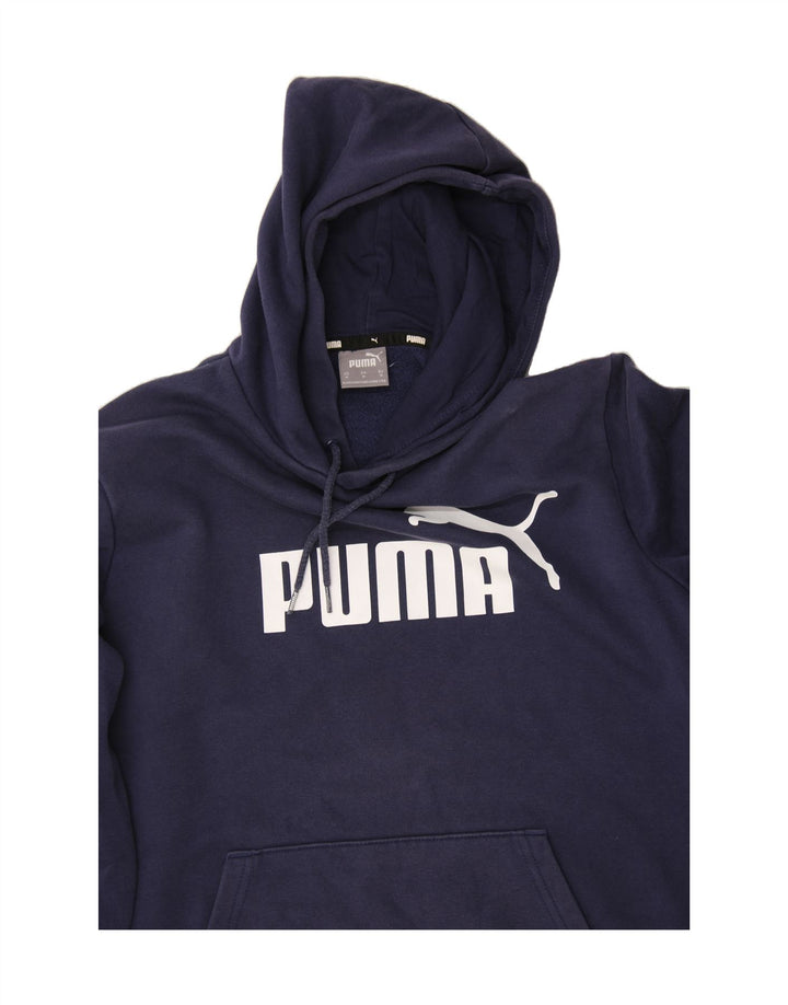 PUMA Mens Graphic Hoodie Jumper Medium Navy Blue Vintage Puma and Second-Hand Puma from Messina Hembry 