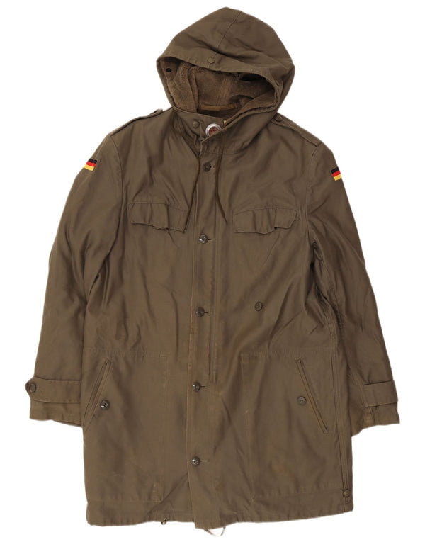 Vintage hombres militar con capucha Sherpa Parka chaqueta Reino Unido 38 medio caqui