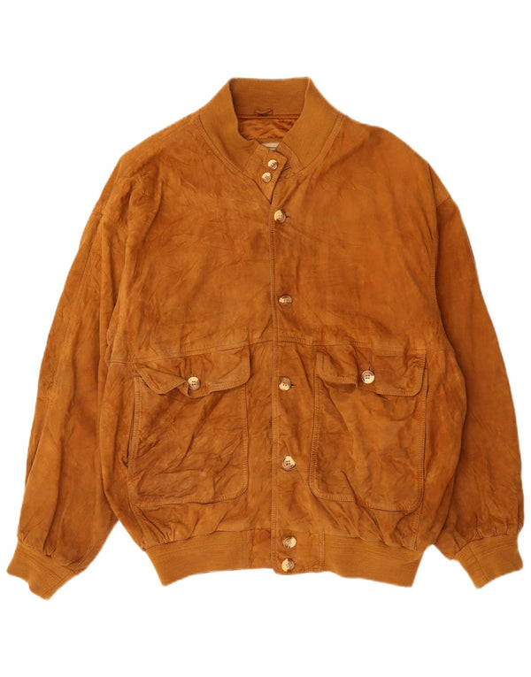 Vintage hombres ante bomber chaqueta Reino Unido 42 XL cuero marrón