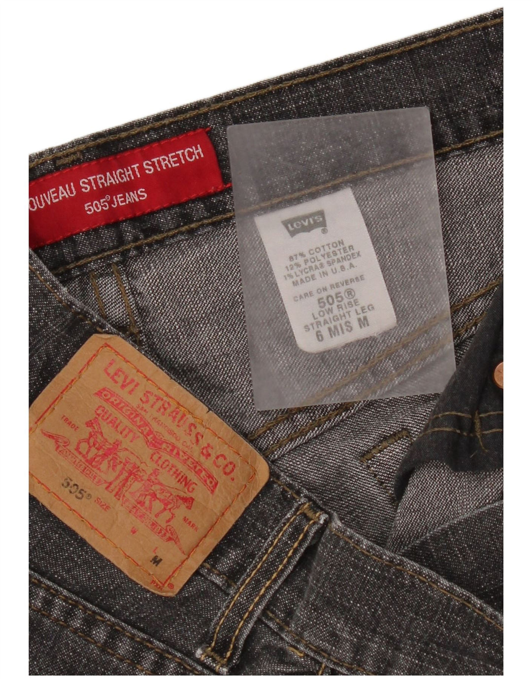 Levi's Jeans rectos desgastados 505 para mujer US 6 Medium W30 L32 Gris