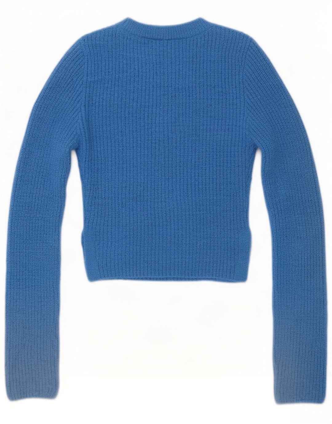 Zara - Jersey corto con cuello redondo para mujer, talla 40, poliéster azul medio