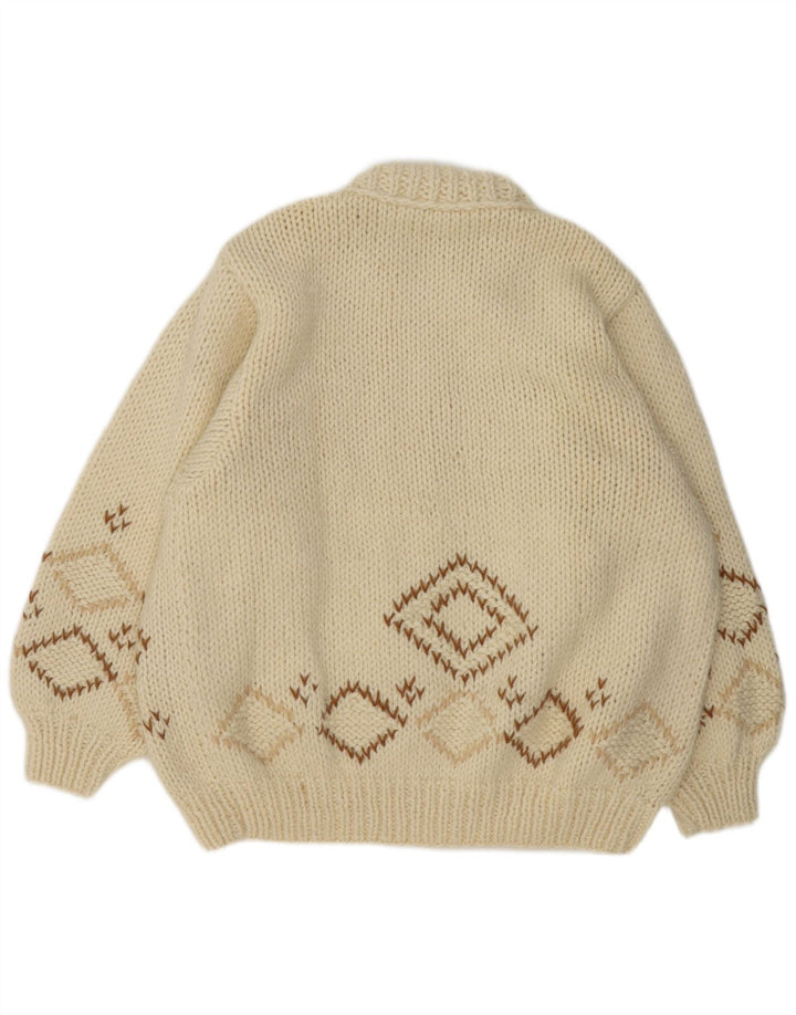Vintage hombres Cardigan suéter XL Off White Argyle/Diamond