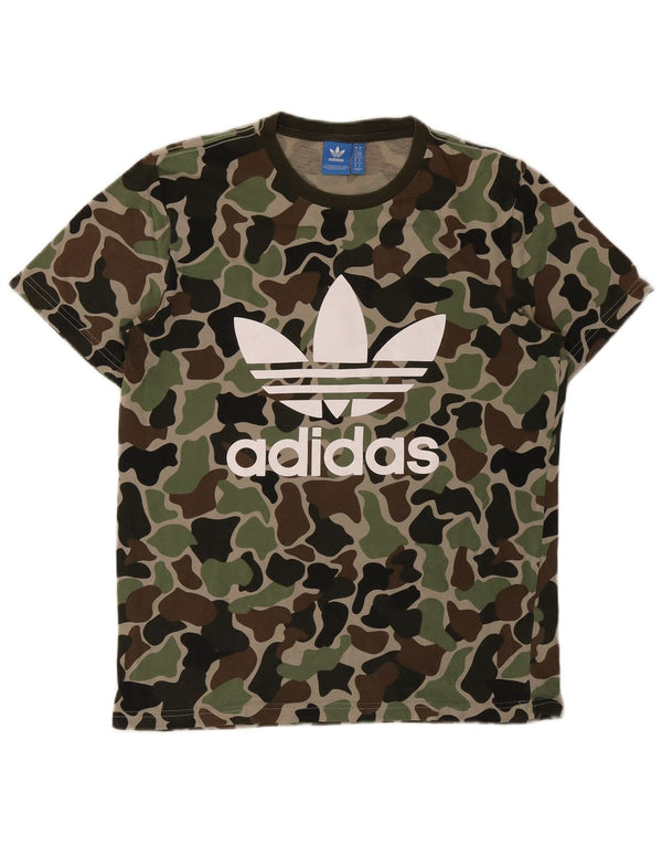 Adidas Hombre Camiseta Gráfica Top Algodón Camuflaje Verde Medio