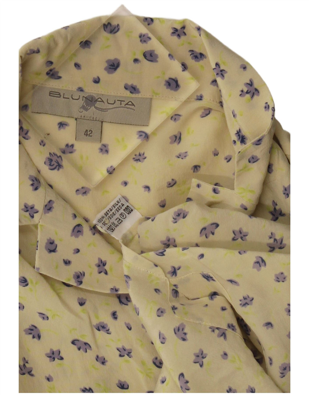 Blusa Blunauta Mujer Manga Corta IT 42 Seda Floral Amarillo Medio