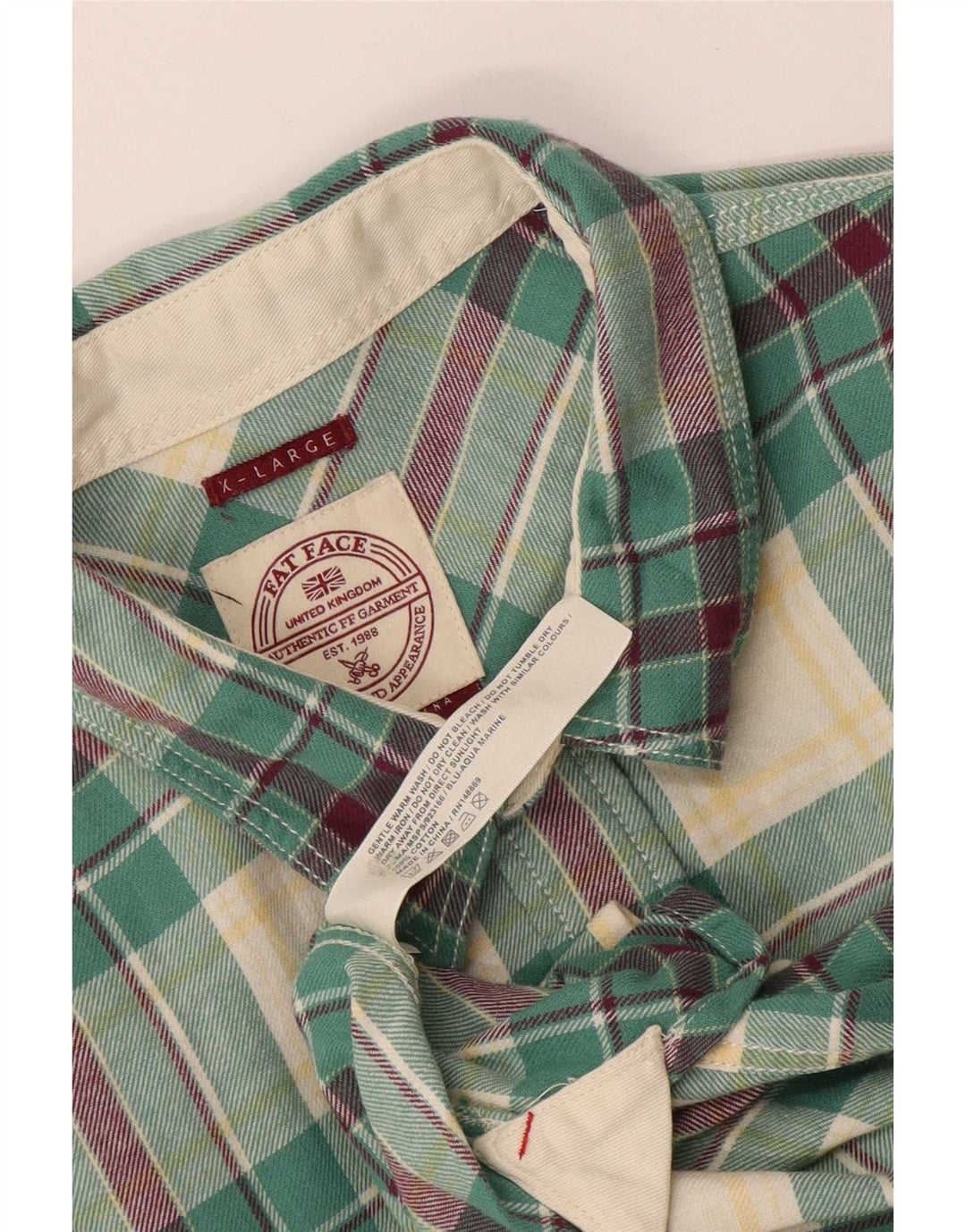 Camisa de franela para hombre Fat Face XL de algodón a cuadros verdes