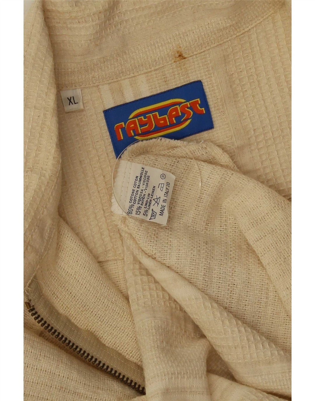 Camisa Vintage Hombre Manga Corta XL Beige Rayas