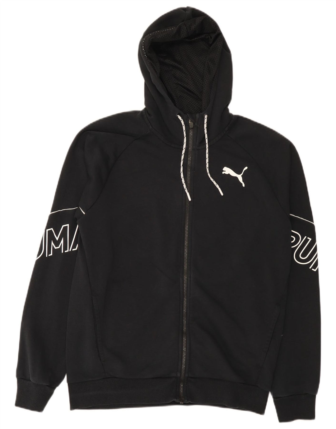 Puma Sudadera con capucha y cremallera gráfica para hombre, algodón negro mediano
