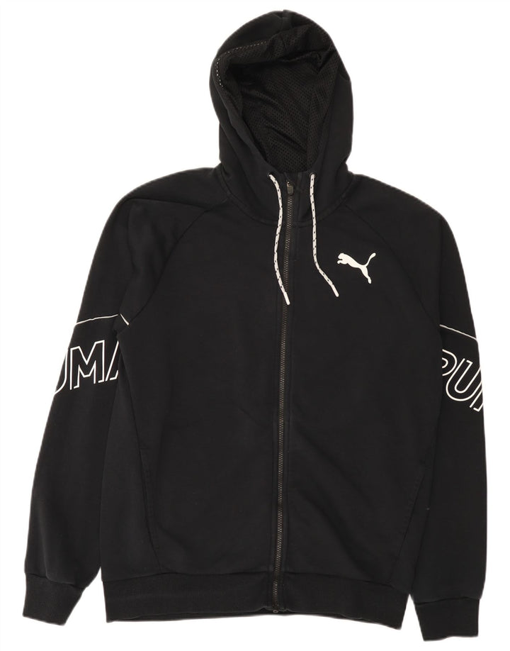 Puma Sudadera con capucha y cremallera gráfica para hombre, algodón negro mediano
