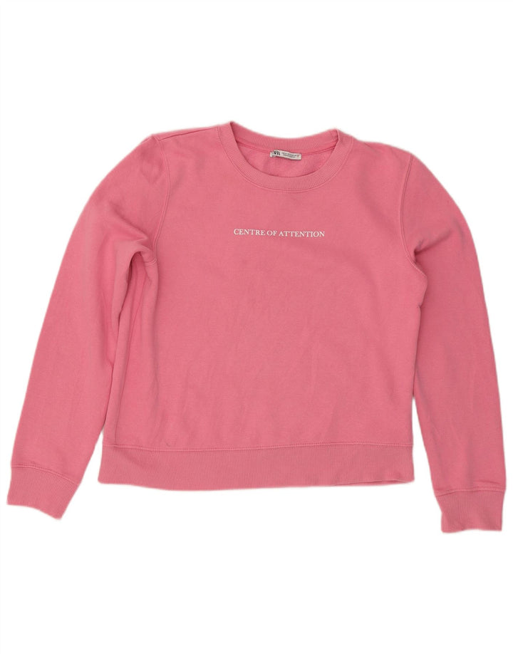 ZARA Mujer Sudadera Gráfica Jumper UK 44 Algodón Rosa Medio