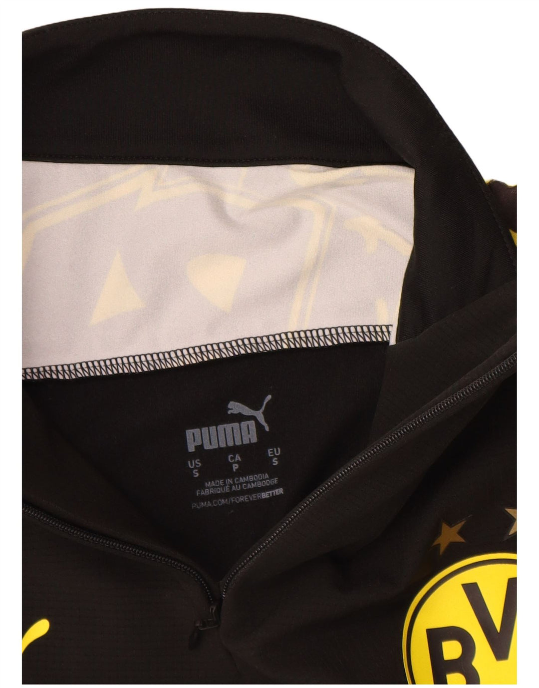 Puma Mens BVB Dortmund Gráfico Zip Cuello Jersey Chándal Top Pequeño Negro