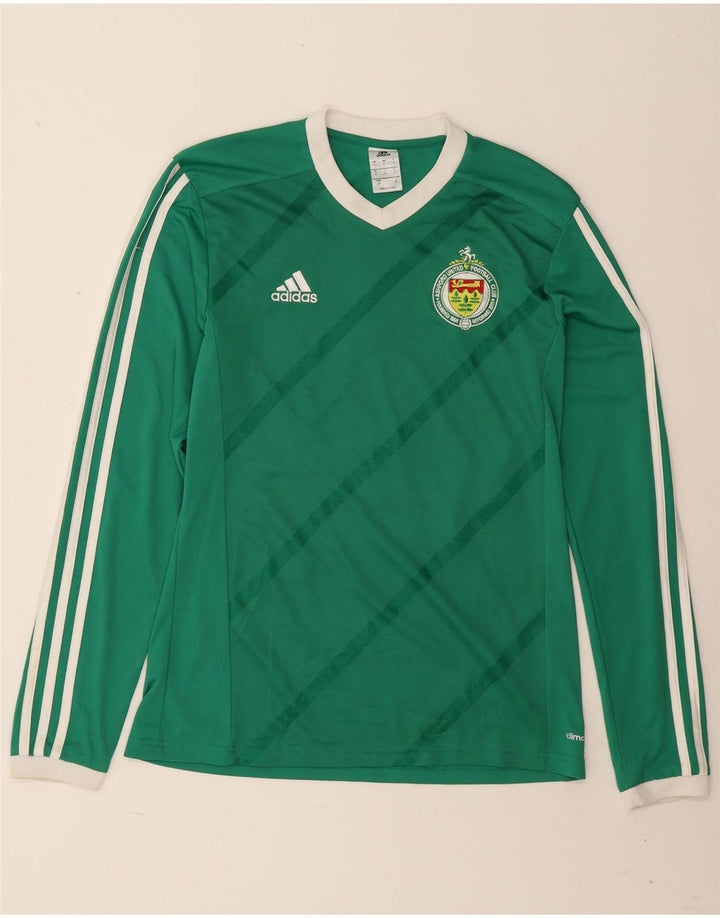Adidas Mens Climalite Graphic Top Manga Larga Pequeño Verde Rayas Poliéster