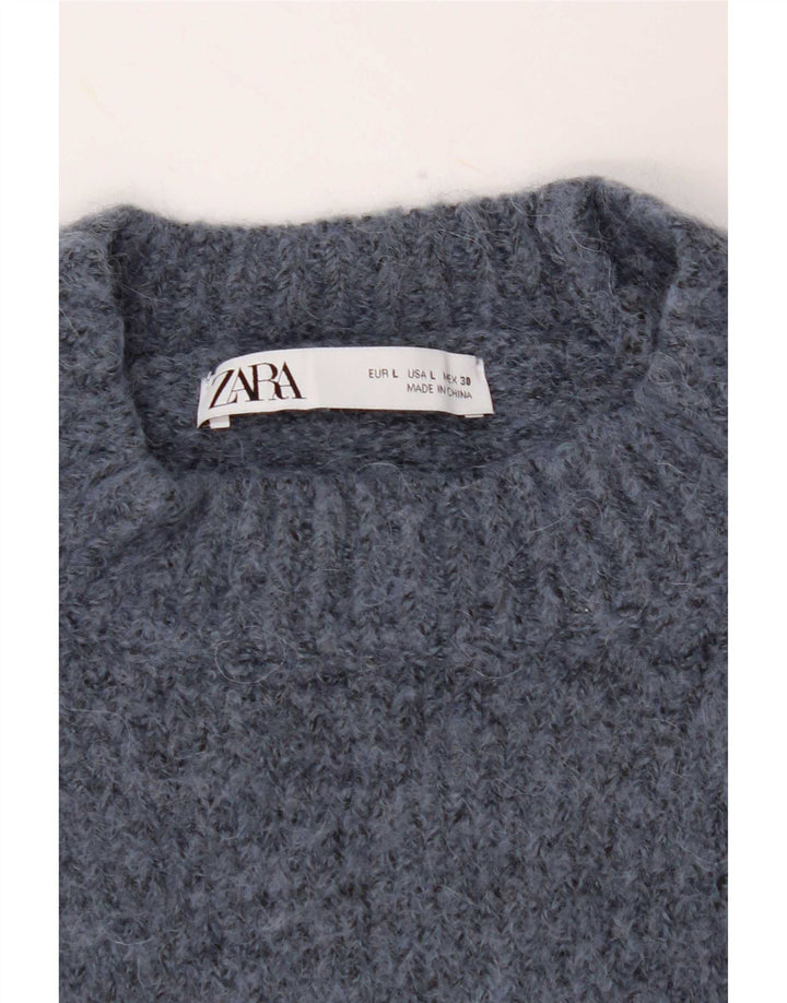 Zara Mujer Crop Turtle Neck Jumper Sweater UK 46 Grande Poliéster Azul