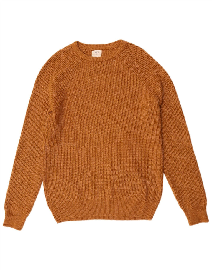 Marks & Spencer Jersey con cuello barco para hombre, talla pequeña, color marrón, poliamida