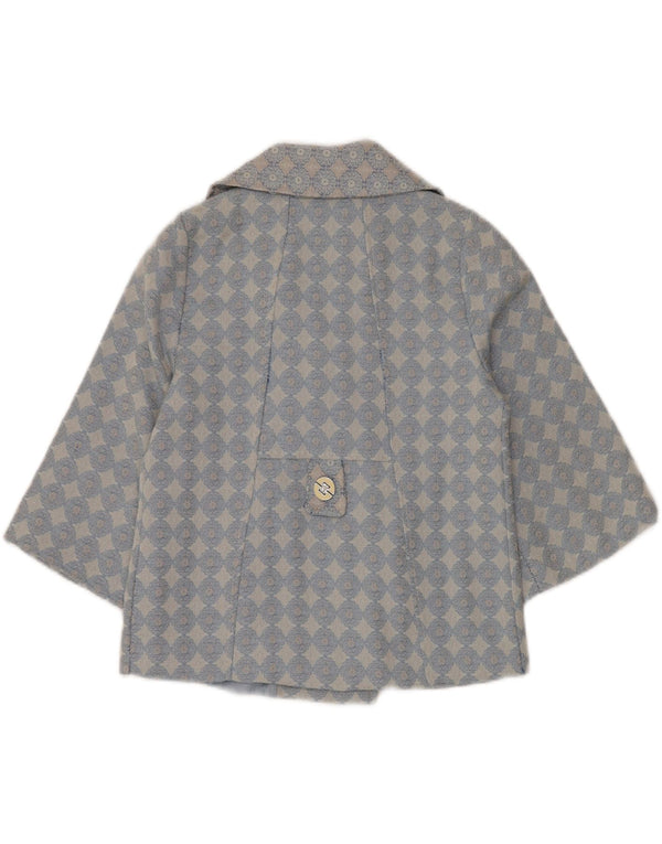 VINTAGE Mujer 3/4 Manga Bolero Chaqueta Reino Unido 10 Pequeño Azul Geométrico