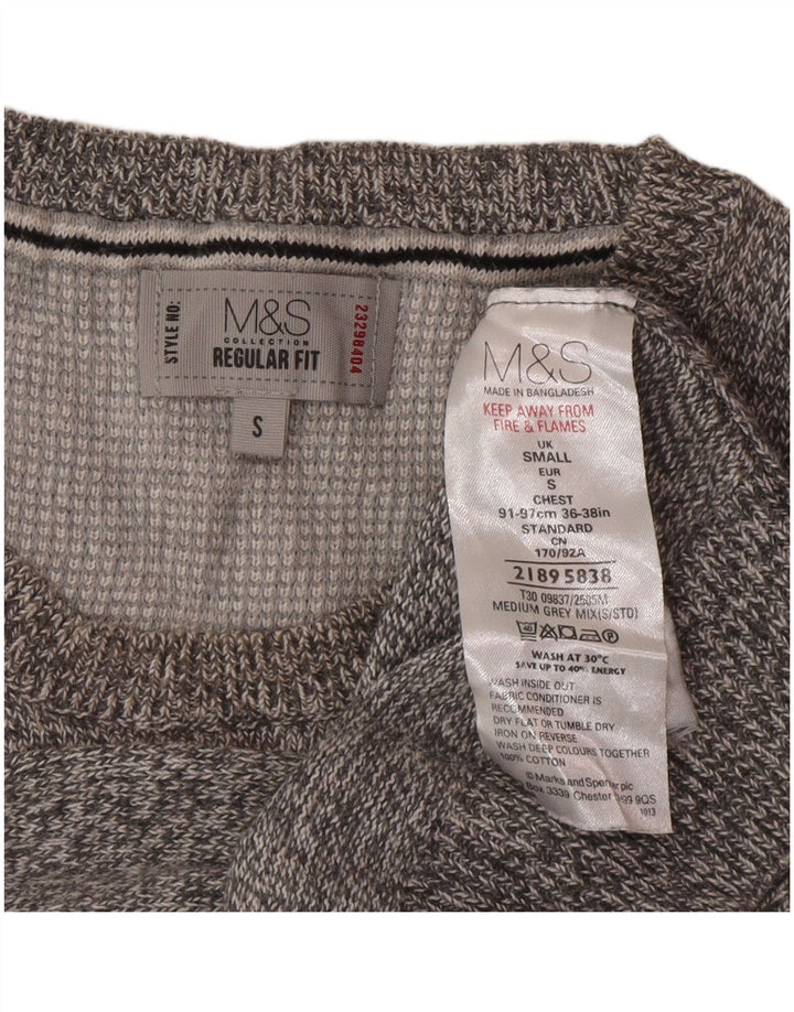 Marks & Spencer Jersey con cuello redondo para hombre, talla pequeña, gris moteado