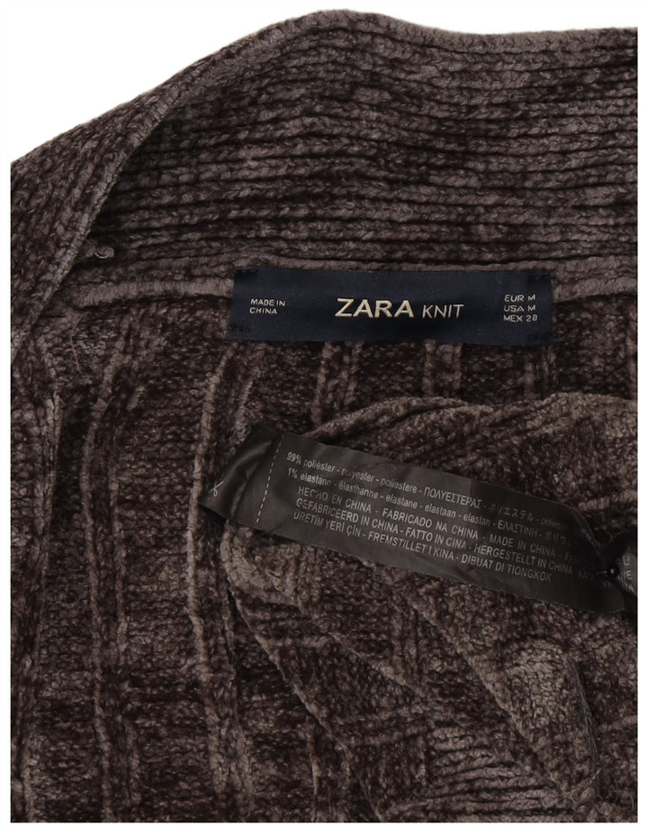 Zara Suéter tipo cárdigan abierto, largo, extragrande, para mujer, Reino Unido 44, Gris medio