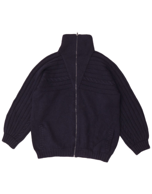 Vintage mujer completo zip cardigan suéter Reino Unido 16 grande azul marino