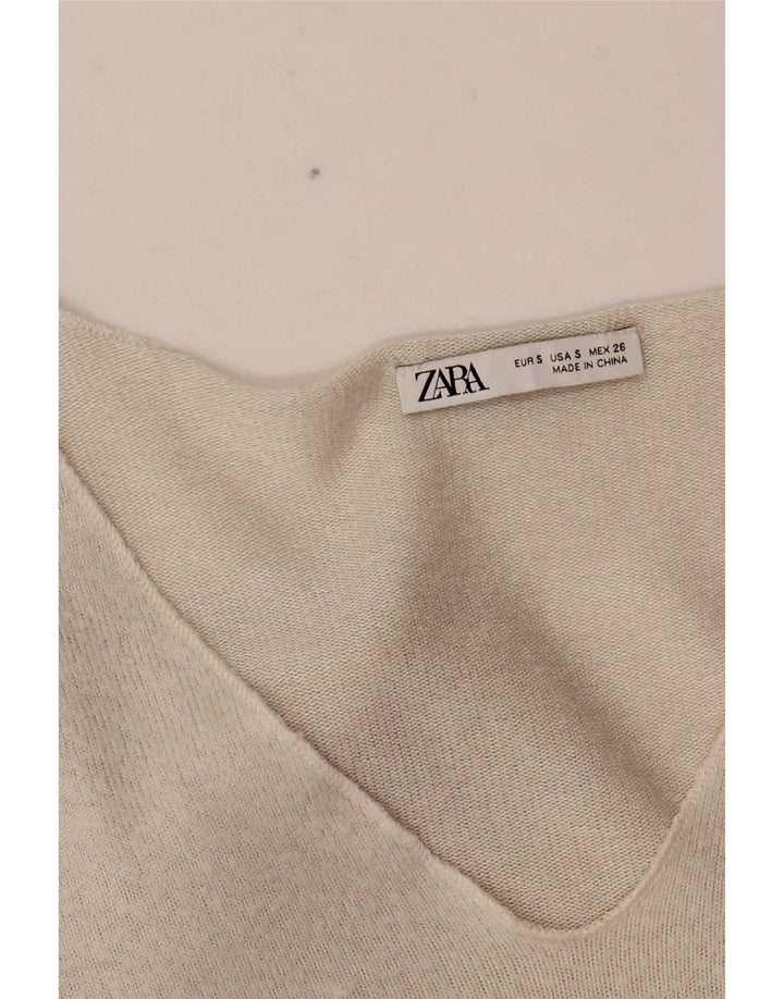 Zara Mujer Top Manga Larga UK 10 Small Blanco