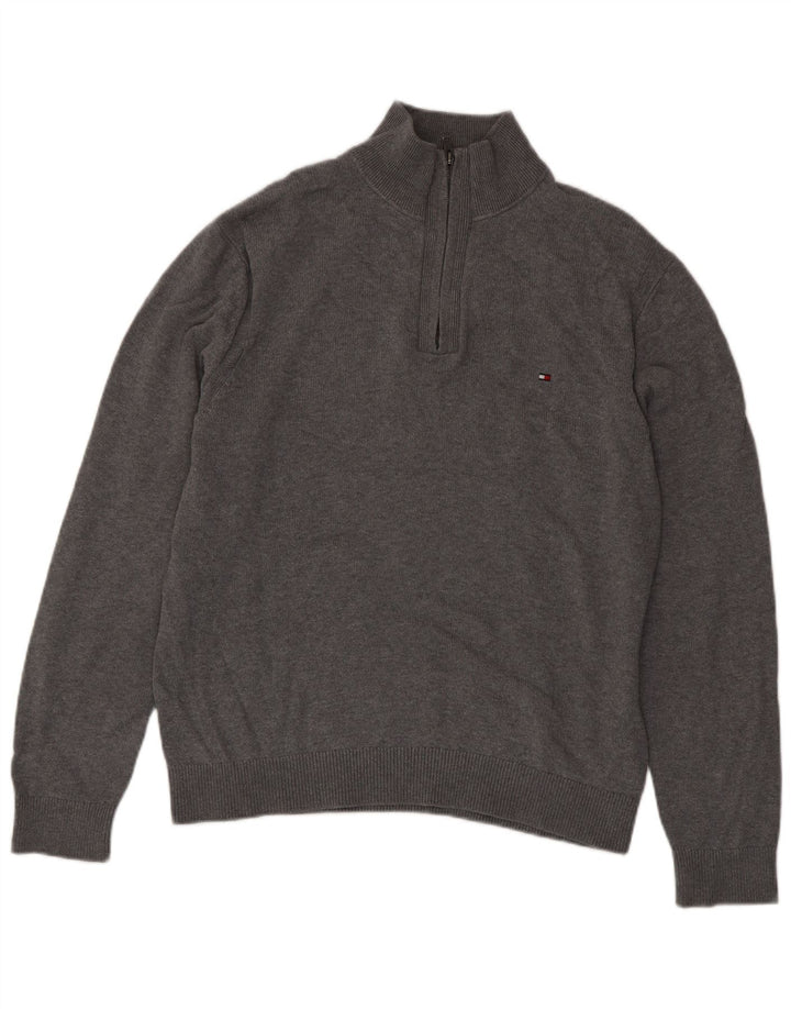 Tommy Hilfiger Jersey con cuello y cremallera para hombre XL Algodón gris