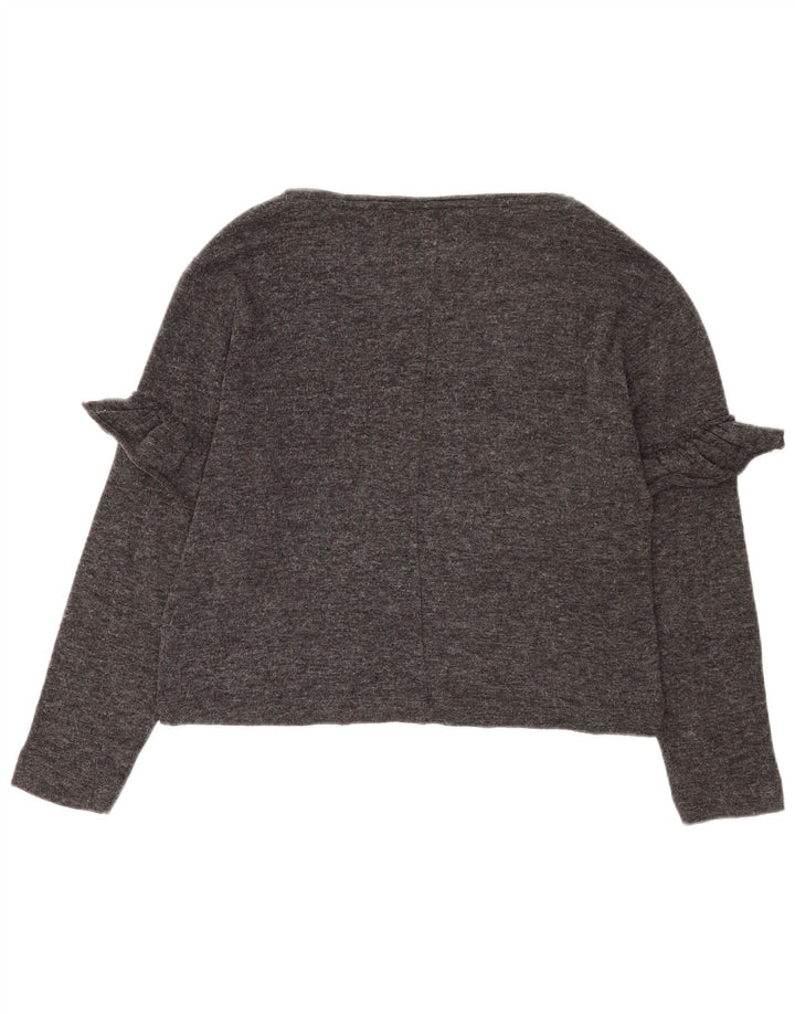 Zara Mujer Crop Oversize Top Manga Larga UK 10 Small Gris Poliéster