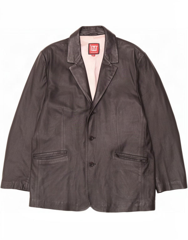 MONTANA Chaqueta tipo blazer de cuero con 2 botones para hombre UK 42 XL Negro