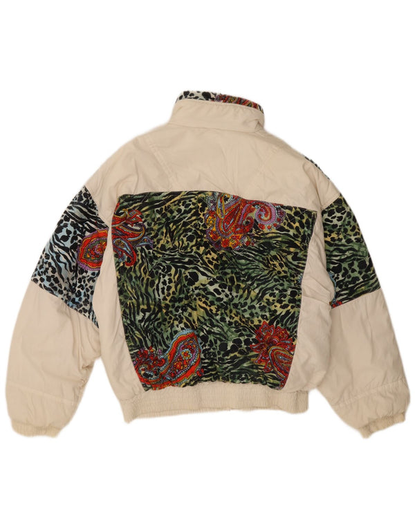 Vintage mujer suelta ajuste acolchado abrigo Reino Unido 18 XL Off White Animal Print