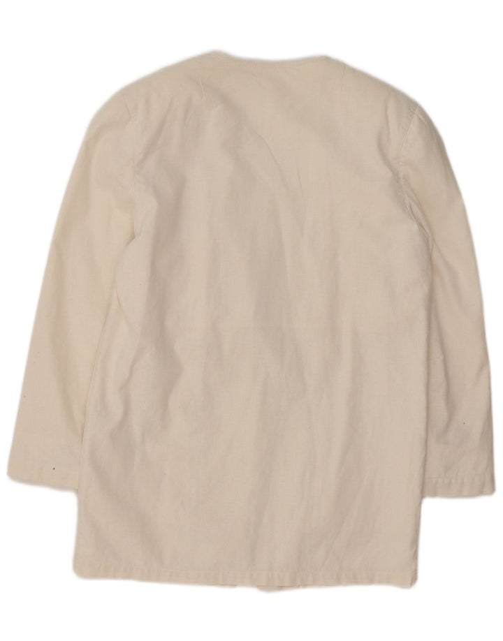 VINTAGE Chaqueta Blazer Longline Mujer Reino Unido 14 Blanco Medio