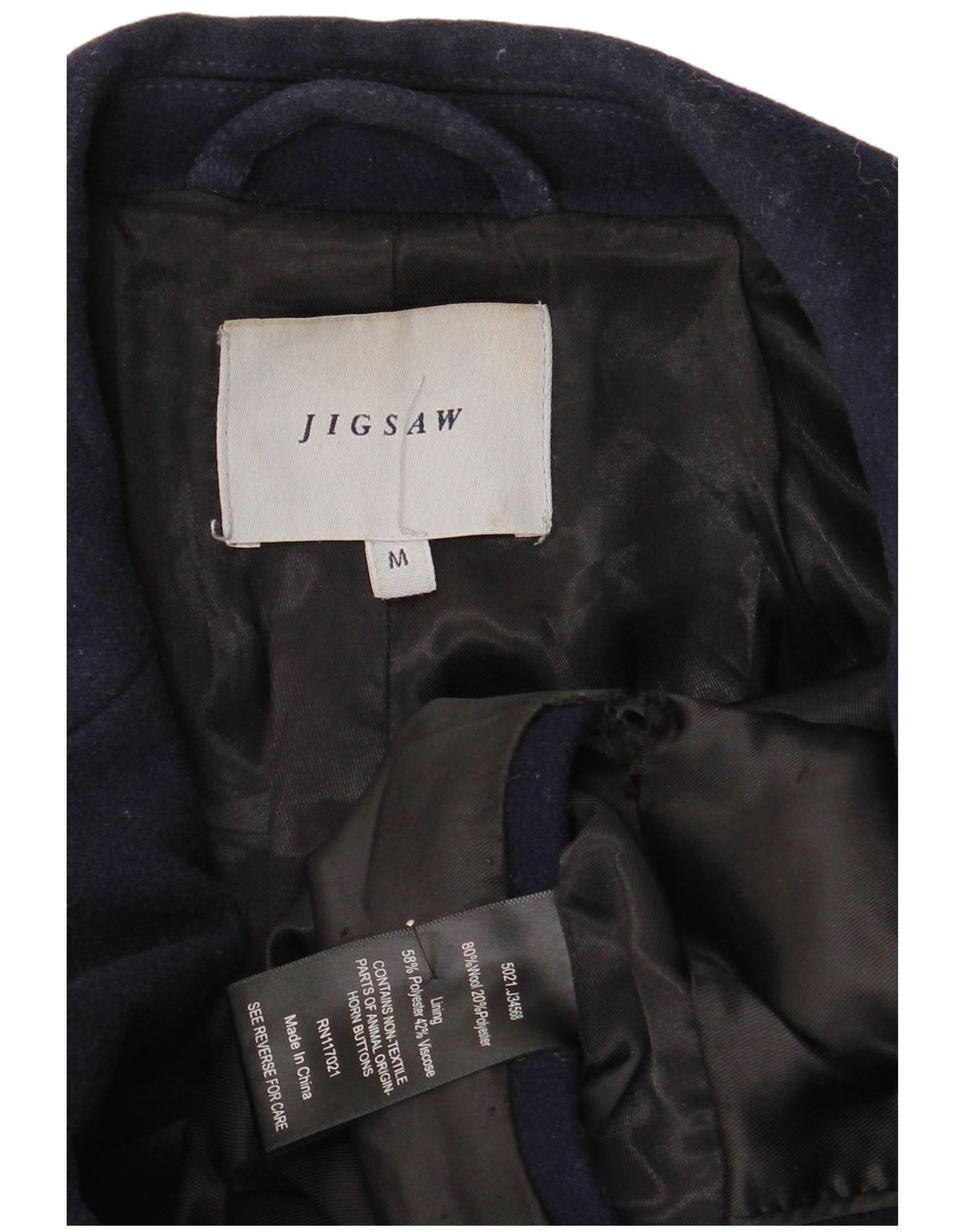Abrigo para hombre Jigsaw UK 38 Lana azul marino mediana
