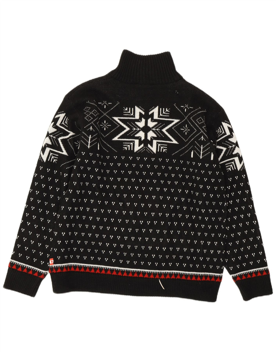 VINTAGE Hombres Zip Neck Jumper Suéter Medio Negro Fair Isle Poliacrílico