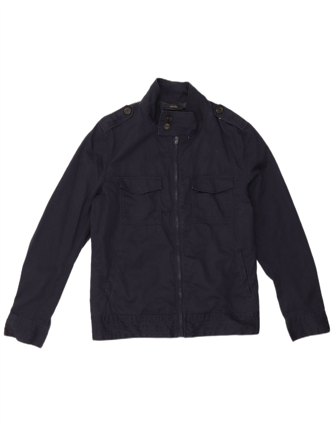 ZARA Chaqueta militar para hombre UK 40 Large Poliéster azul marino