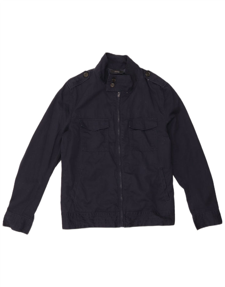 ZARA Chaqueta militar para hombre UK 40 Large Poliéster azul marino