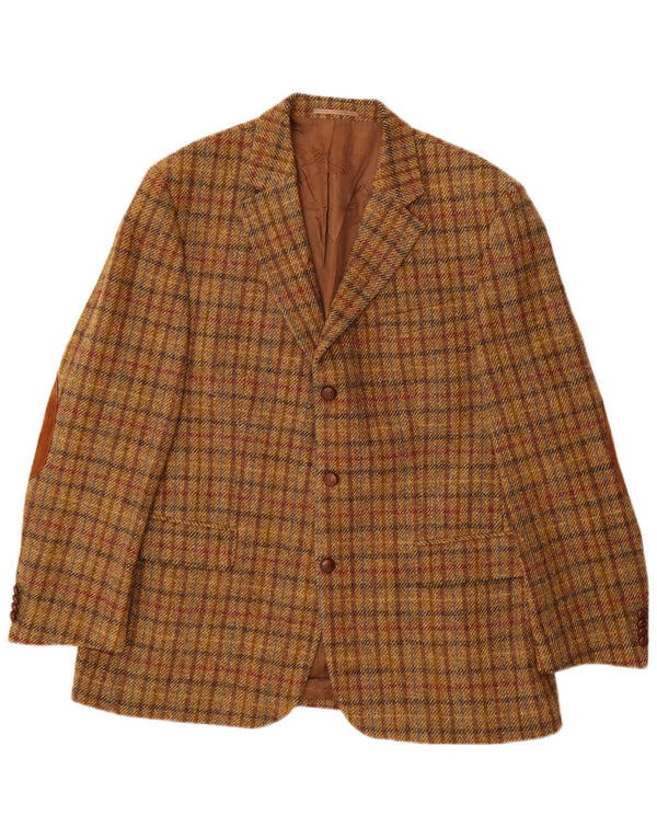 Harris Tweed Chaqueta tipo blazer de 3 botones para hombre UK 40 Large Brown Check