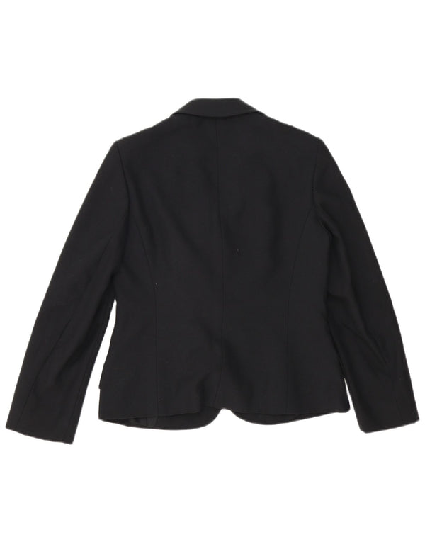 Vintage mujer 2 botones Blazer chaqueta Reino Unido 12 medio negro poliéster