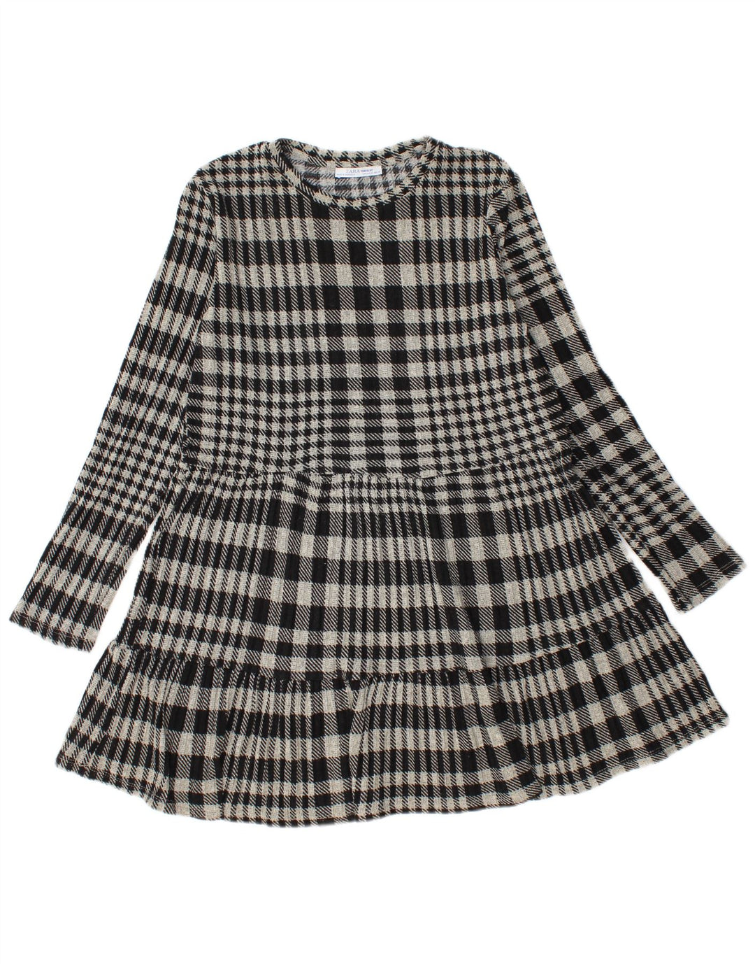 Zara Vestido De Punto Con Gradas Para Mujer UK 42 Cuadro Gris Medio